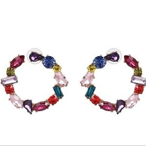 Round Earrings with Multicolored stones in various shapes.